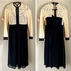 Little Mistress Cream Lace Over Black Maternity Skater Formal Midi Dress